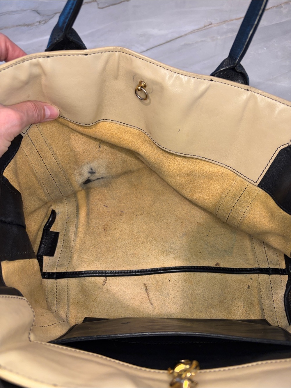 Chloe Cream and Black Colorblock Top Handle Leather Tote - Picture 9 of 15